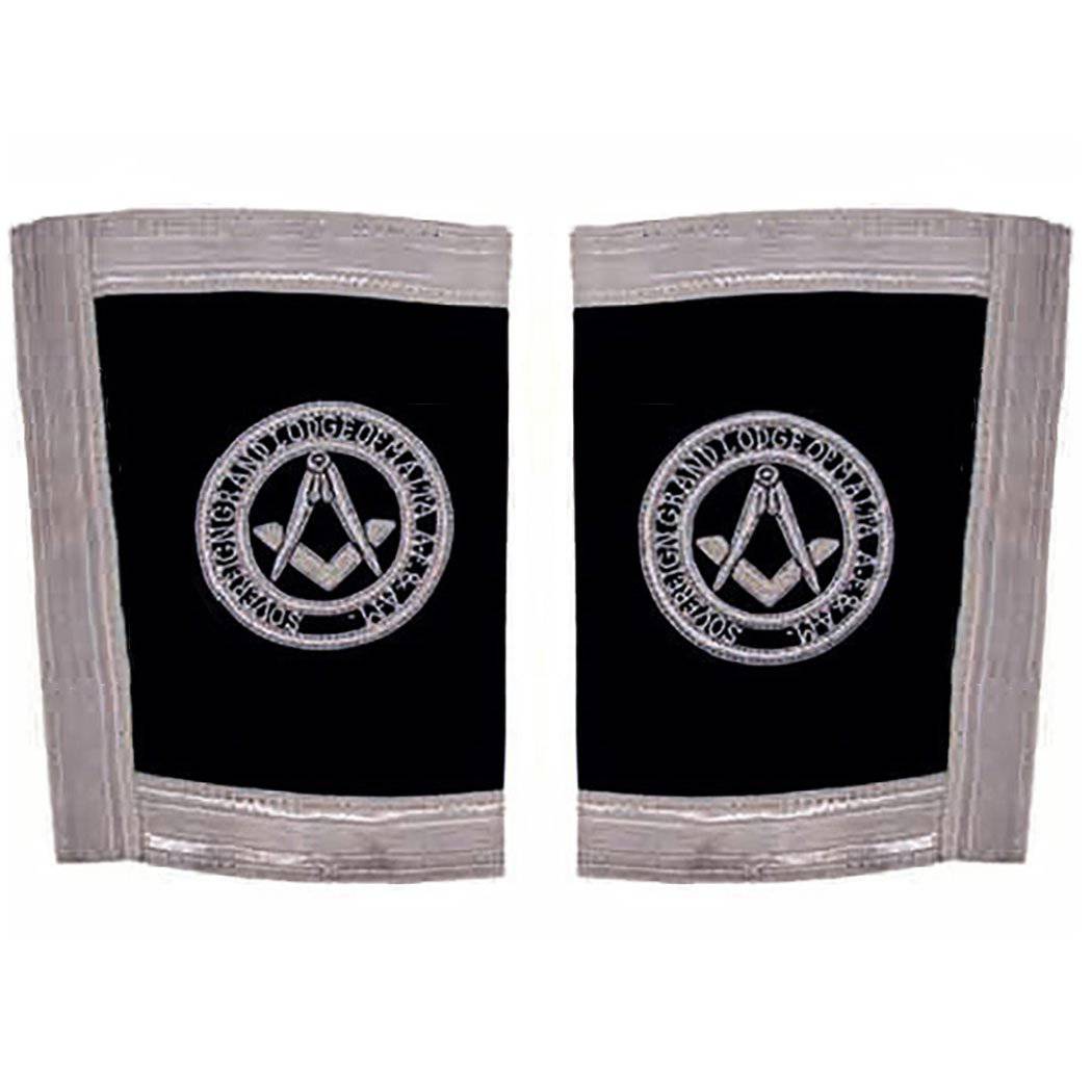 Grand Officers Malta Regulation Cuff - Black with Silver Hand Embroidery - Bricks Masons