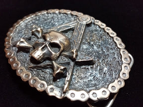 Widows Sons Belt Buckle - Handcrafted Bronze Square & Compass With Skull & Bones - Bricks Masons