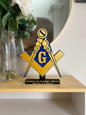 Master Mason Blue Lodge Desk Sign - Personalizable 11” 3D Freemasonry Masonic Crest - Bricks Masons