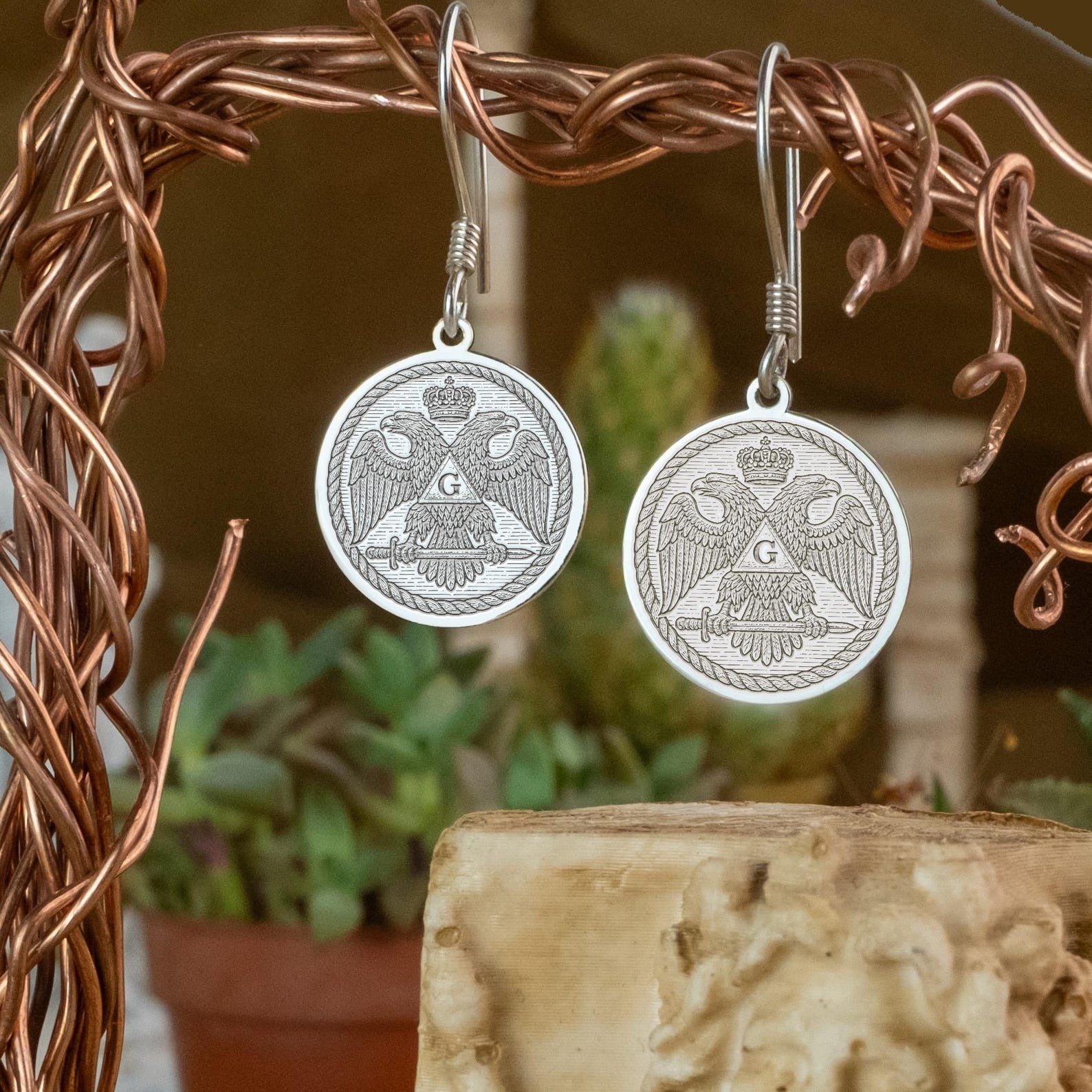 Scottish Rite Earrings - Double Headed Eagle With G - Bricks Masons