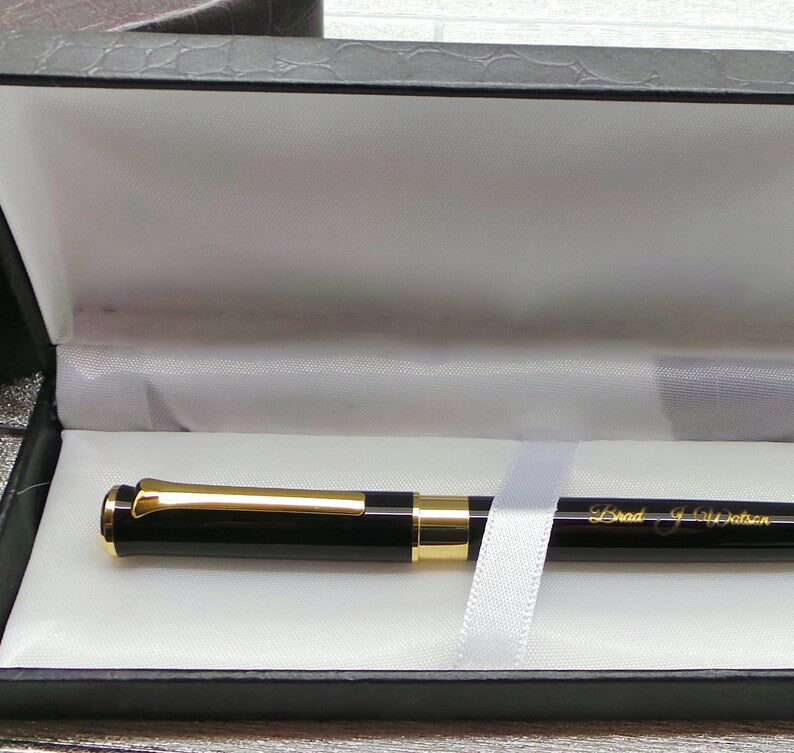 Master Mason Blue Lodge Pen - 24k Gold Clad Engraved Black Ink