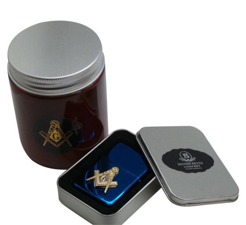Master Mason Blue Lodge Lighter - With Glass Holder Candle Engraved Set