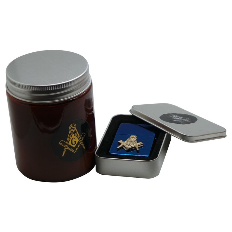 Master Mason Blue Lodge Lighter - With Glass Holder Candle Engraved Set