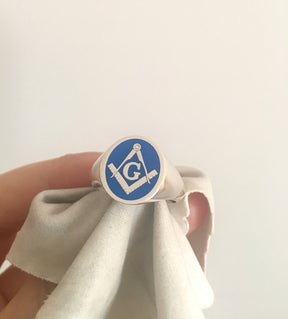 Master Mason Blue Lodge Ring - Silver & Blue Enamel
