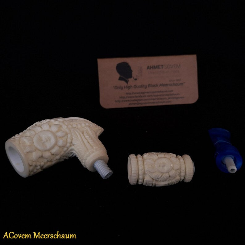 Master Mason Blue Lodge Meerschaum Pipe - Handmade with Fitter Case - Bricks Masons