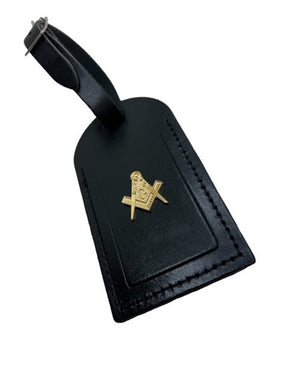 Master Mason Blue Lodge Luggage Tag - Leather Gold Engraved Case Label Personalized