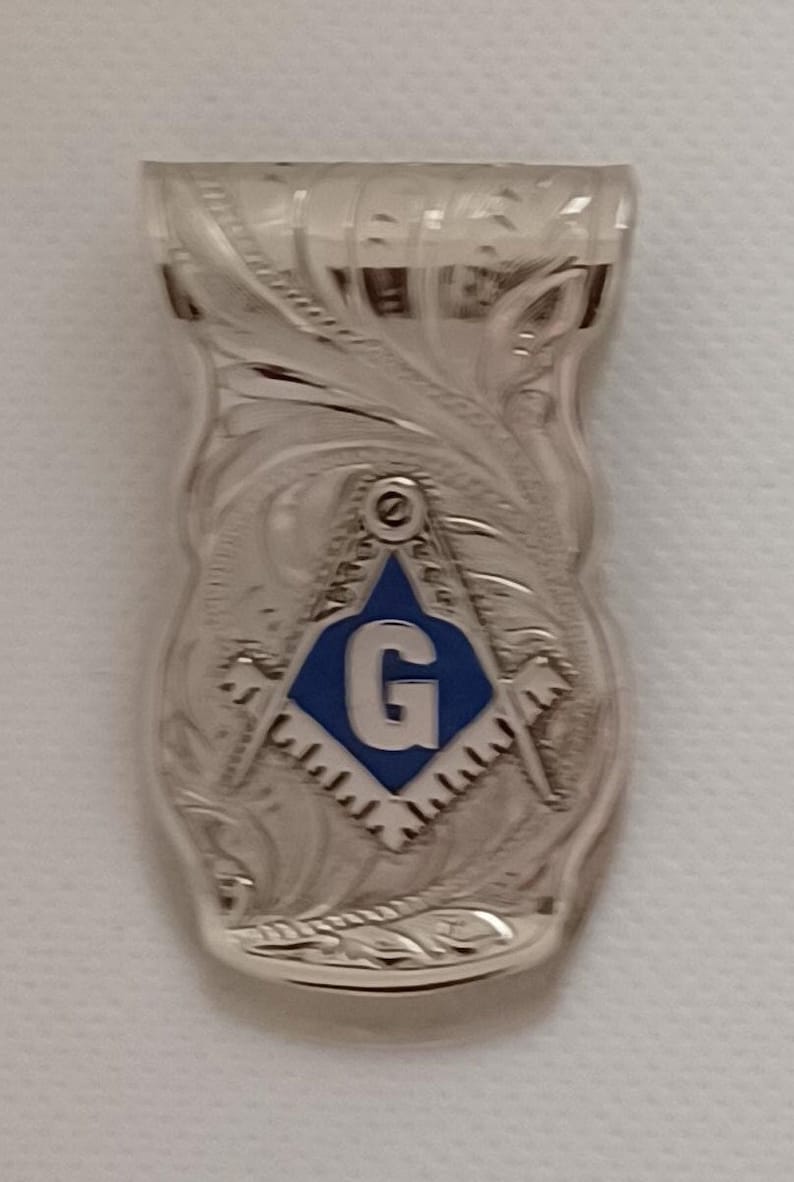 Master Mason Blue Lodge Money Clip - Silver & Blue Nickel Square & Compass G