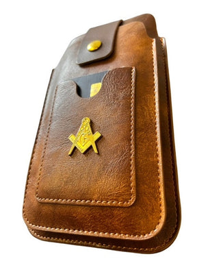 Master Mason Blue Lodge Phone Case - Leather Brown Luxury Belt Loop Card Holder