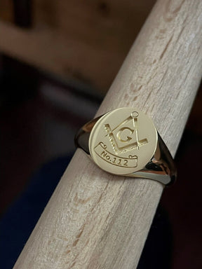 Master Mason Blue Lodge Ring - Solid Gold Customized Lodge Number - Bricks Masons