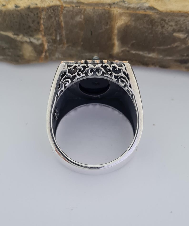 Master Mason Blue Lodge Ring - Handmade Sterling Silver Onyx - Bricks Masons