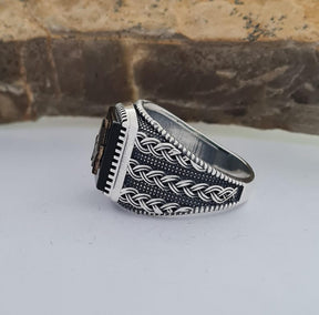 Master Mason Blue Lodge Ring - Handmade Sterling Silver Onyx - Bricks Masons