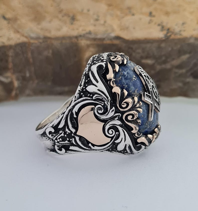 Master Mason Blue Lodge Ring - Sterling Silver Masonic Ring - Bricks Masons