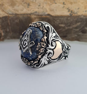 Master Mason Blue Lodge Ring - Sterling Silver Masonic Ring - Bricks Masons