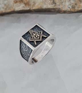Master Mason Blue Lodge Ring - Handcrafted Sterling Silver - Bricks Masons