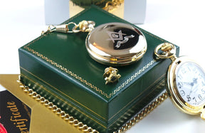 Master Mason Blue Lodge Pocket Watch - Personalised 24k Gold Clad Gift Case with Certificate - Bricks Masons