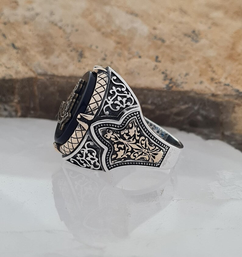 Master Mason Blue Lodge Ring - Handmade Sterling Silver Zircon Sapphire - Bricks Masons