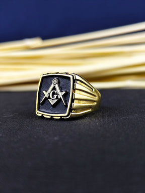 Master Mason Blue Lodge Ring - Gold & Black S&C G Various Materials - Bricks Masons