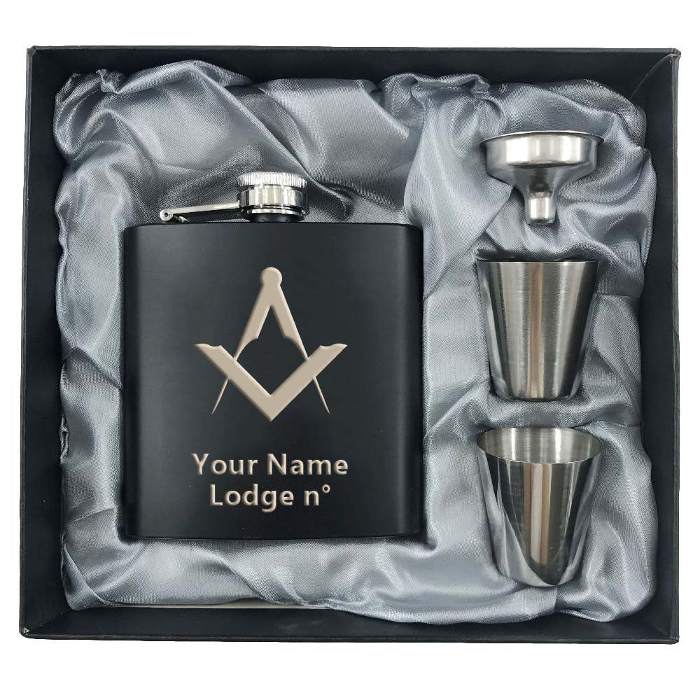 Master Mason Blue Lodge Flask - 2 Shot Glasses & Funnel