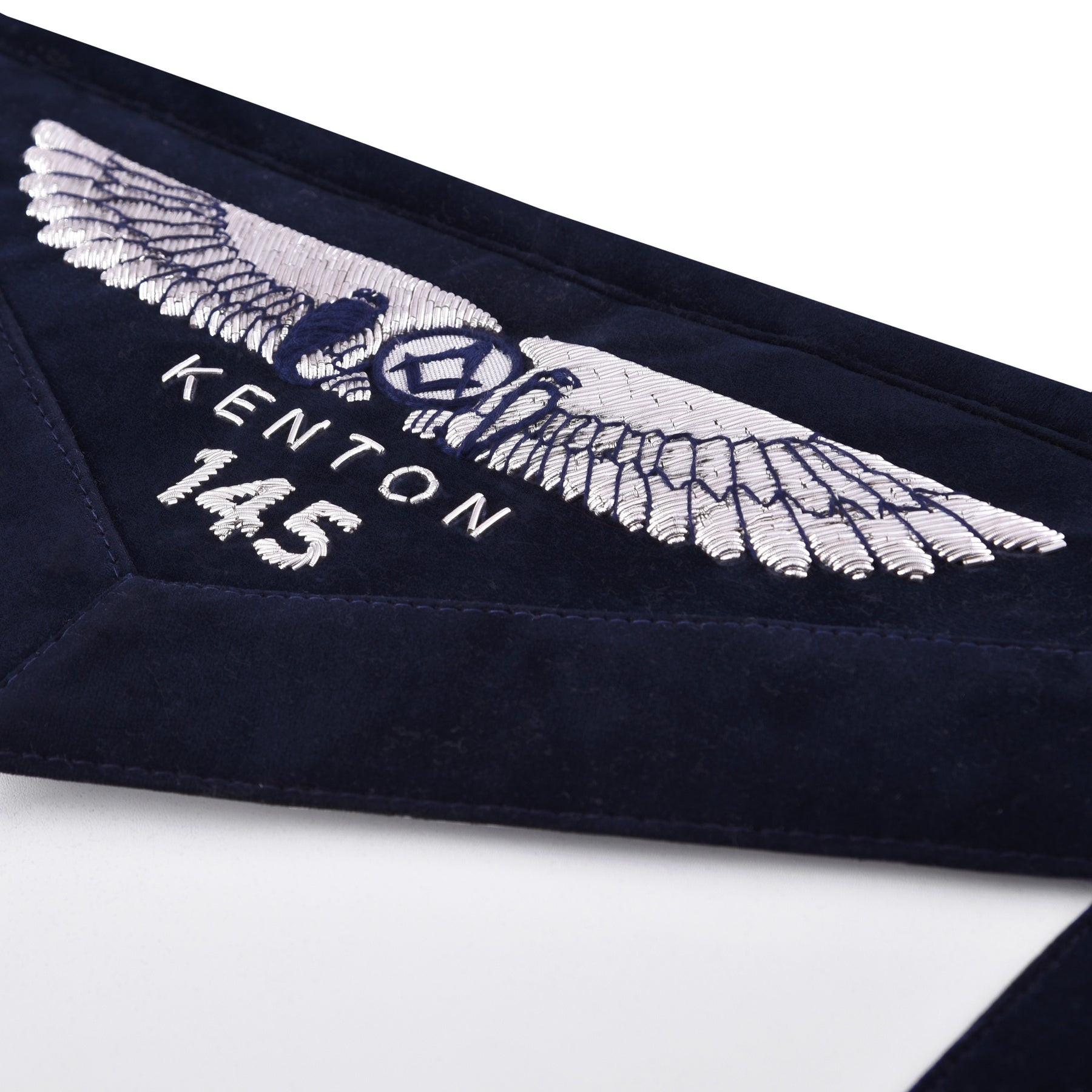 Junior Warden Blue Lodge Officer Apron - Kenton Lodge Navy Velvet With Silver Embroidery Thread - Bricks Masons