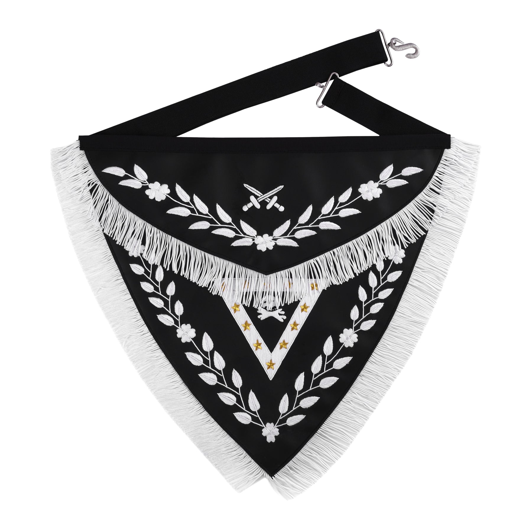 Knights Templar Apron - Triangular Black Velvet Hand Embroidery With Silver Tassels - Bricks Masons