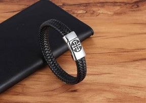 Knights Templar Bracelet - Cross Genuine Leather - Bricks Masons