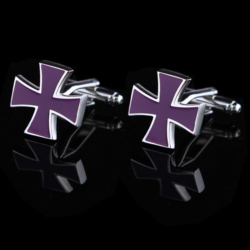 Knights Templar Cufflink - Purple Silver Cross - Bricks Masons