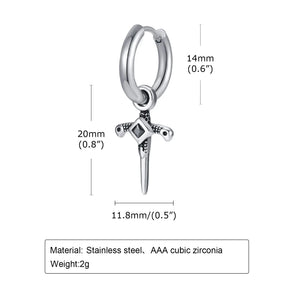 Knights Templar Earring - Stainless Steel With Black Stone - Bricks Masons