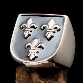 Knights Templar Ring - Black Fleur De Lis Sterling Silver