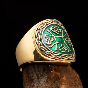 Knights Templar Ring - Brass Green Celtic Cross