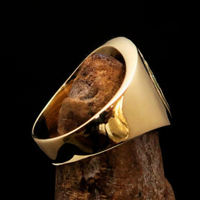 Knights Templar Ring - Brass Green Celtic Cross