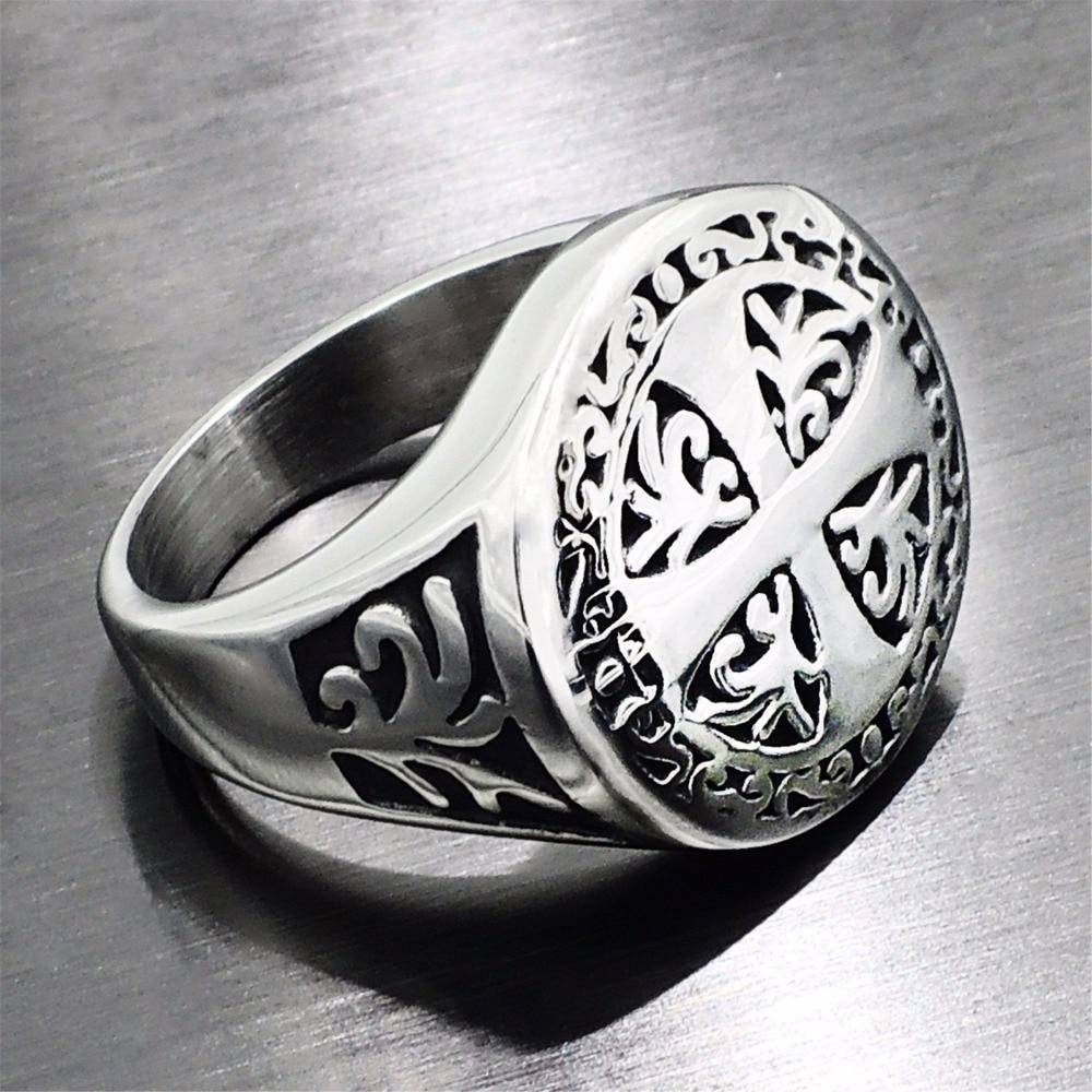Knights Templar Ring - Cross Silver Seal - Bricks Masons
