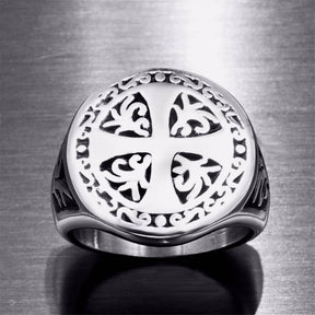 Knights Templar Ring - Cross Silver Seal - Bricks Masons