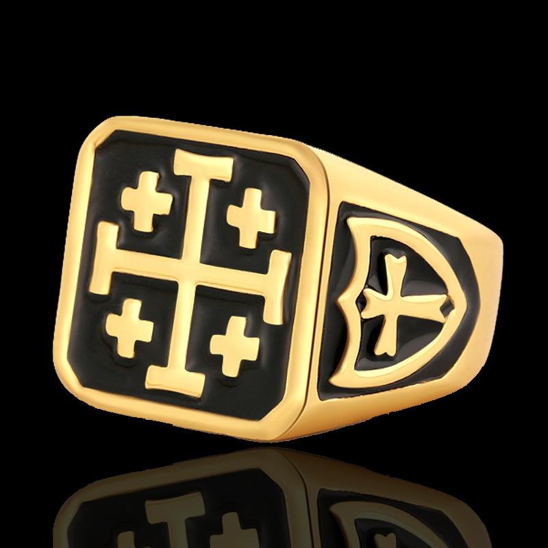 Knights Templar Ring - Jerusalem Cross Gold - Bricks Masons