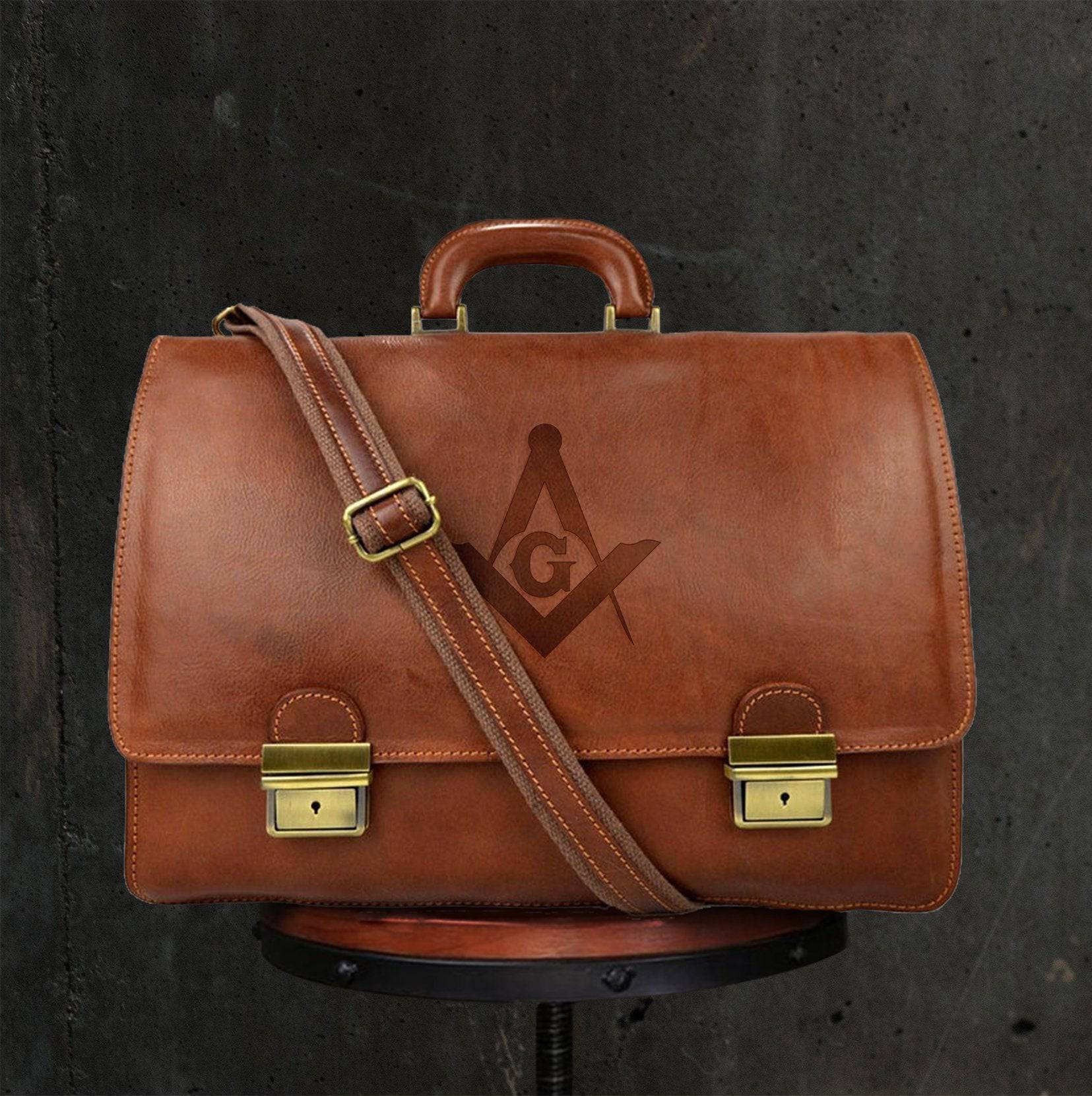 Master Mason Blue Lodge Briefcase - Genuine Brown Leather