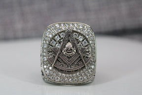 Past Master Blue Lodge Ring - Sterling Silver With Rhinestones - Bricks Masons