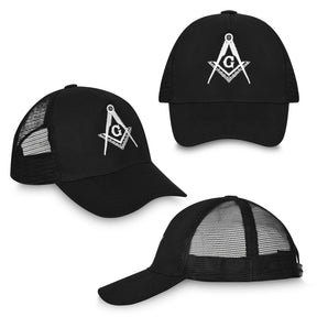 Master Mason Blue Lodge Baseball Cap - Black With White Embroidered Emblem - Bricks Masons