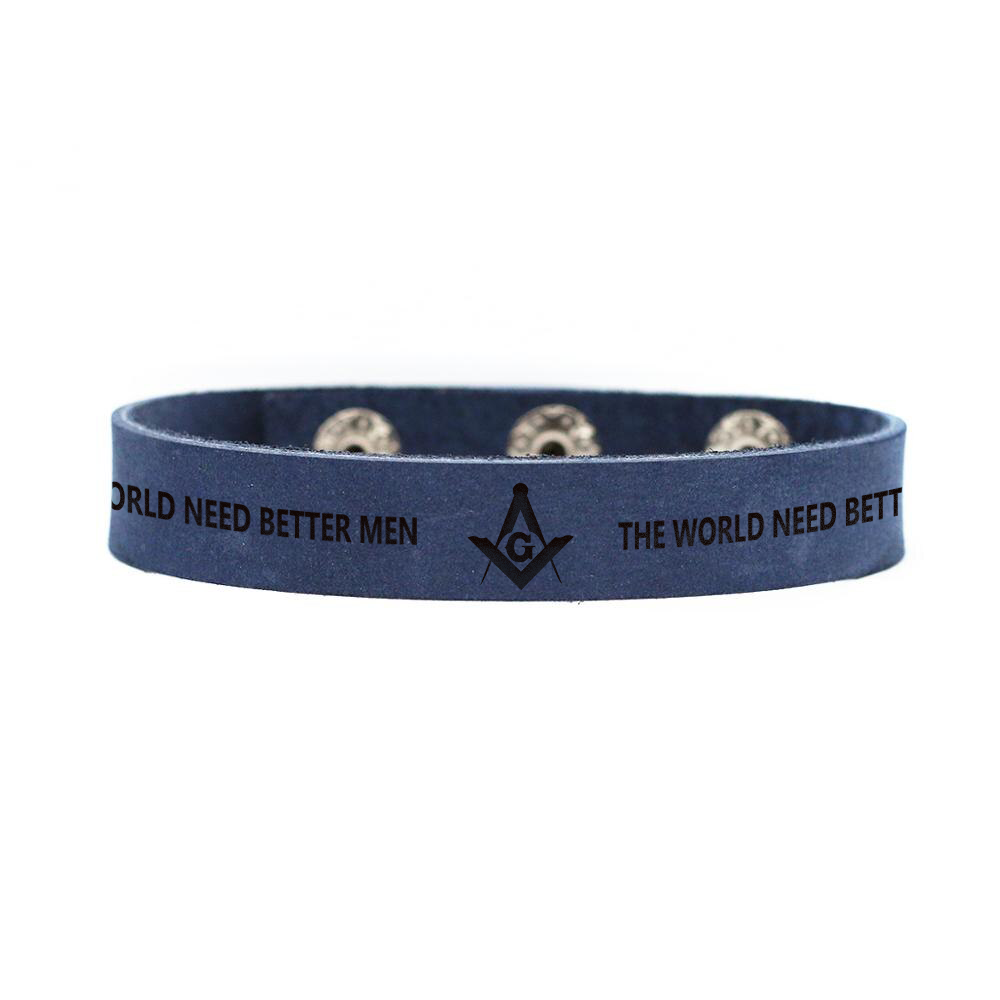 Master Mason Blue Lodge Bracelet - Various Leather Colors - Bricks Masons