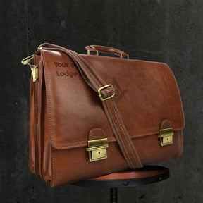Master Mason Blue Lodge Briefcase - Genuine Brown Leather - Bricks Masons