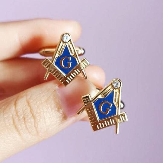 Master Mason Blue Lodge Cufflink - Square & Compass G - Bricks Masons