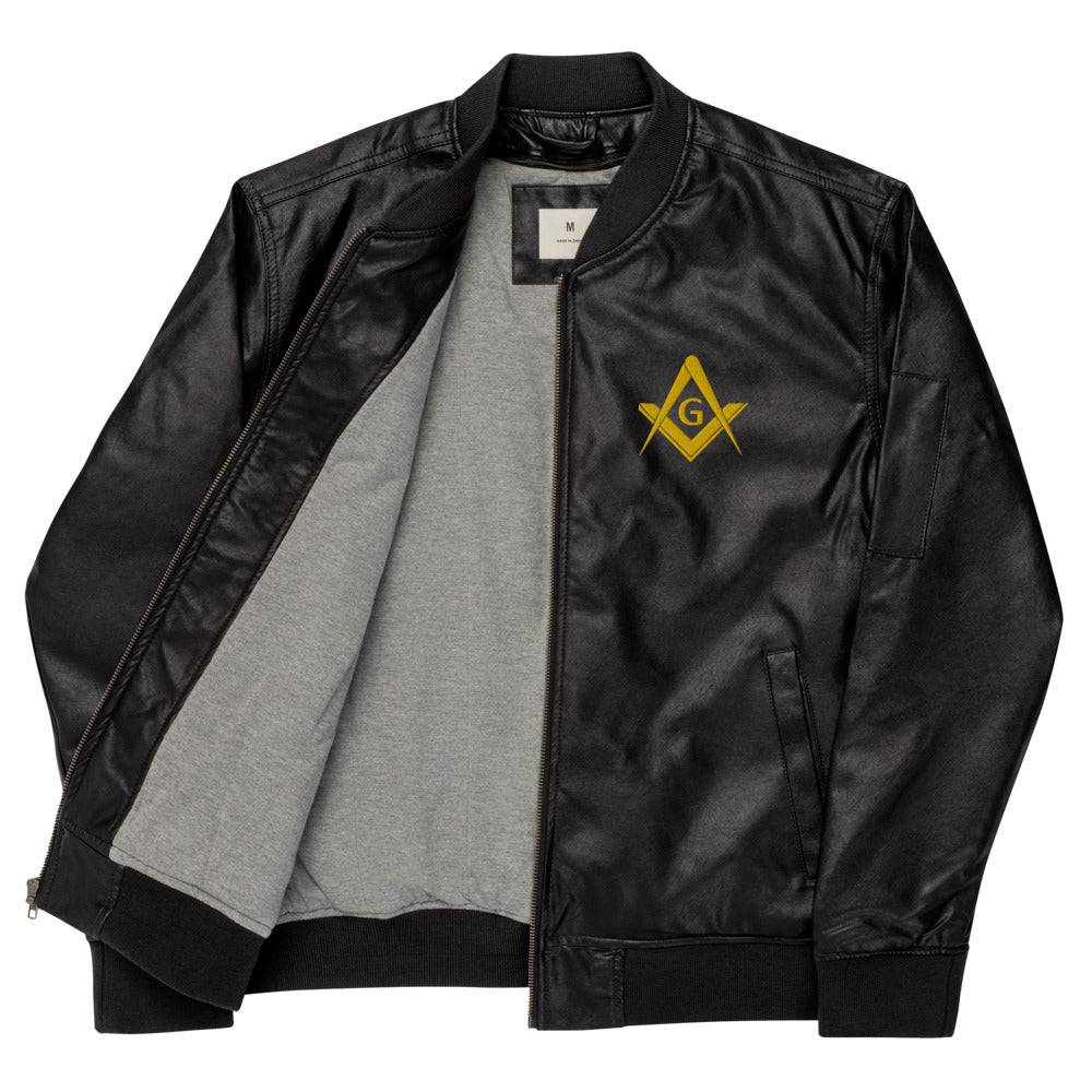 Master Mason Blue Lodge Jacket - Square and Compass G Leather Golden Embroidery - Bricks Masons