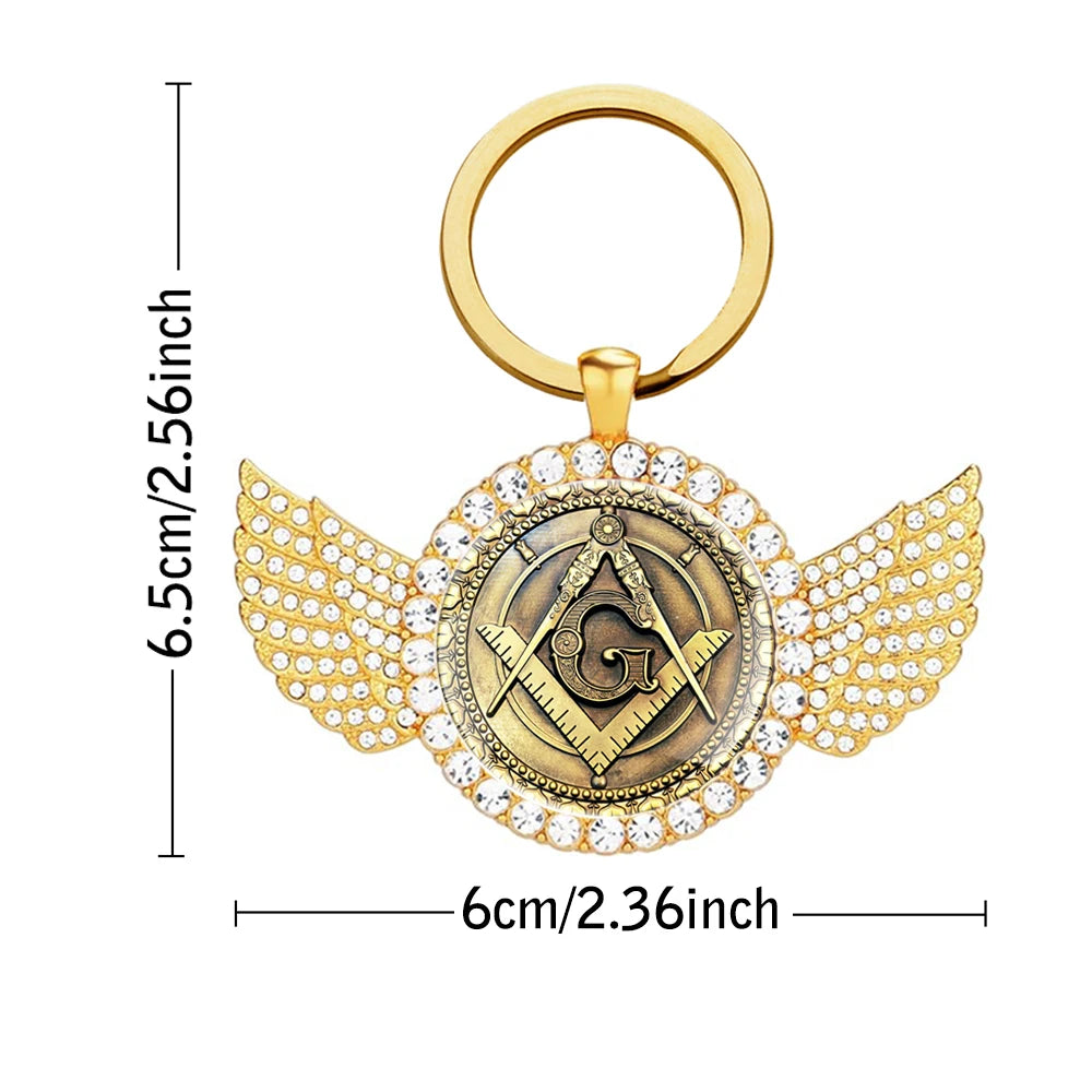 Master Mason Blue Lodge Keychain - Zinc Alloy With Glass Cabochon - Bricks Masons