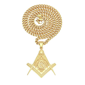Master Mason Blue Lodge Necklace - Pyramid Golden Square Compass - Bricks Masons