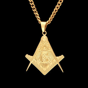 Master Mason Blue Lodge Necklace - Pyramid Golden Square Compass - Bricks Masons