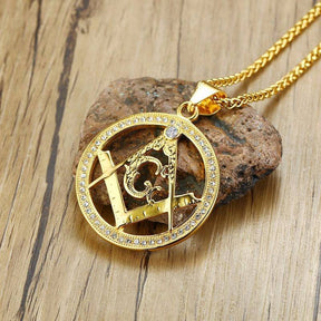 Master Mason Blue Lodge Necklace - Round Square Compass G - Bricks Masons
