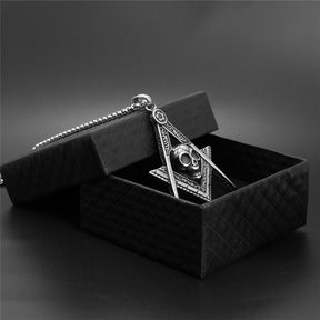 Master Mason Blue Lodge Necklace - Silver Stainless Steel Skull Pendant - Bricks Masons