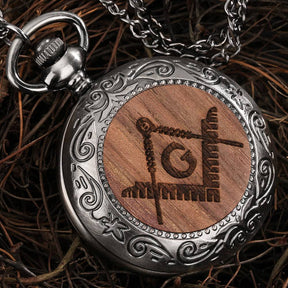 Master Mason Blue Lodge Pocket Watch - Silver Alloy Square and Compass G (Walnut/Beech Colors) - Bricks Masons