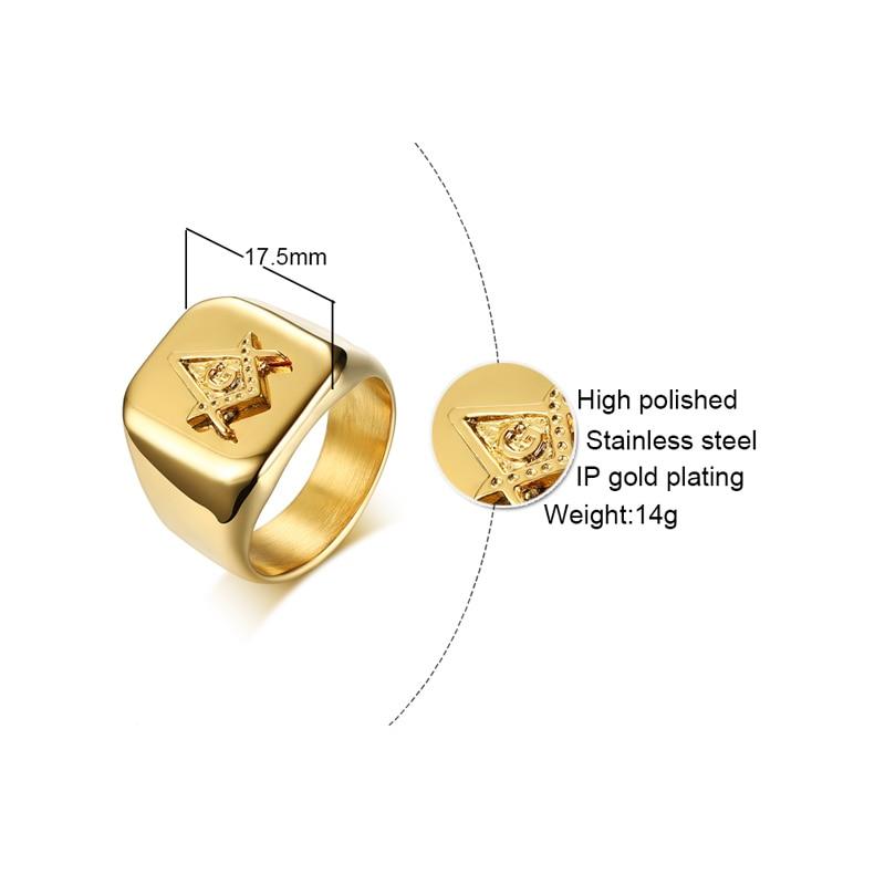 Master Mason Blue Lodge Ring - Square Compass G Gold Color - Bricks Masons