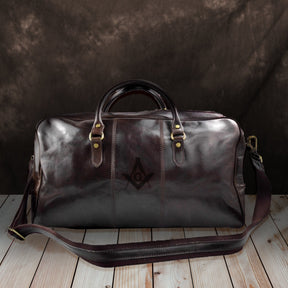 Master Mason Blue Lodge Travel Bag - Handmade Genuine Leather - Bricks Masons