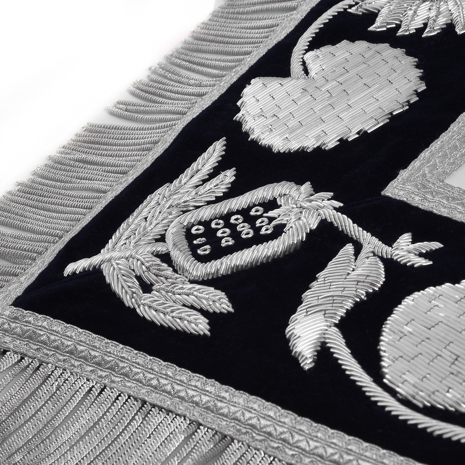 Past Master Blue Lodge Apron - Hand Embroidery Silver Bullion With Blue Velvet - Bricks Masons
