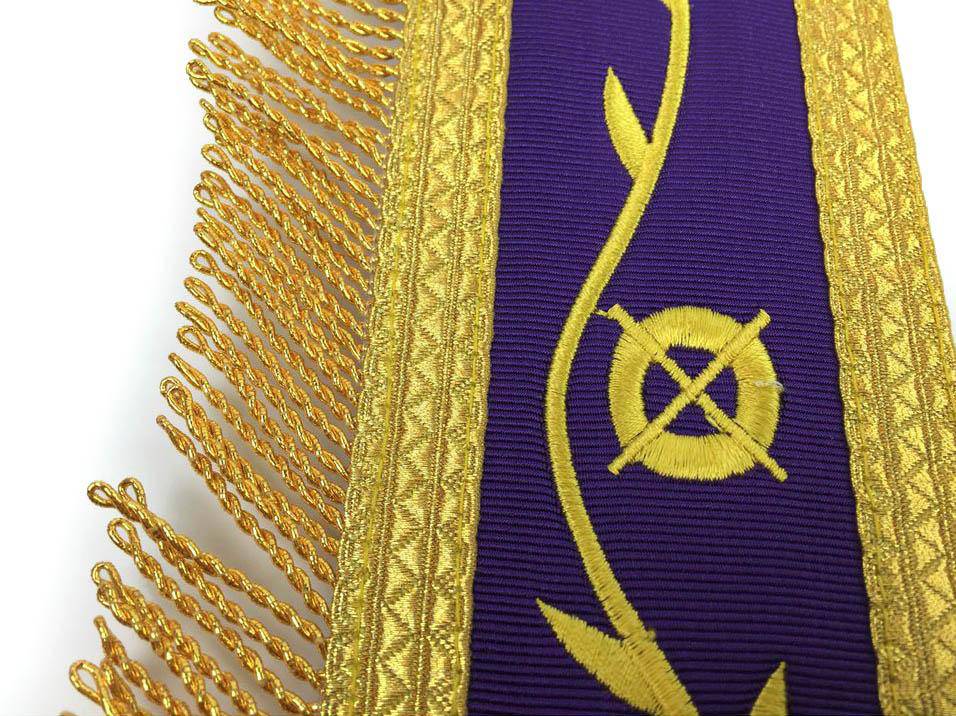 Past Master Blue Lodge Apron - White & Purple with Gold Machine Embroidery - Bricks Masons